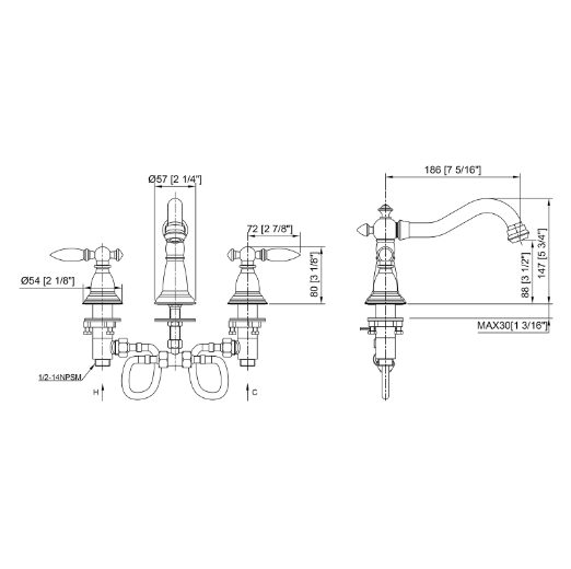 CLOSING DOWN SALE Basin/Bathtub Classic Mixer 83H06 - Brass 3pc set