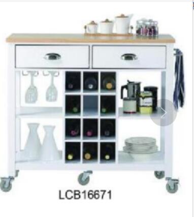 Kitchen Trolley Cart White Cabinet Solid Wood Top