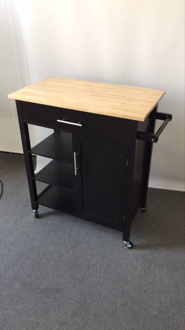 Kitchen Cart Trolley Espresso Cabinet Solid Wood Benchtop
