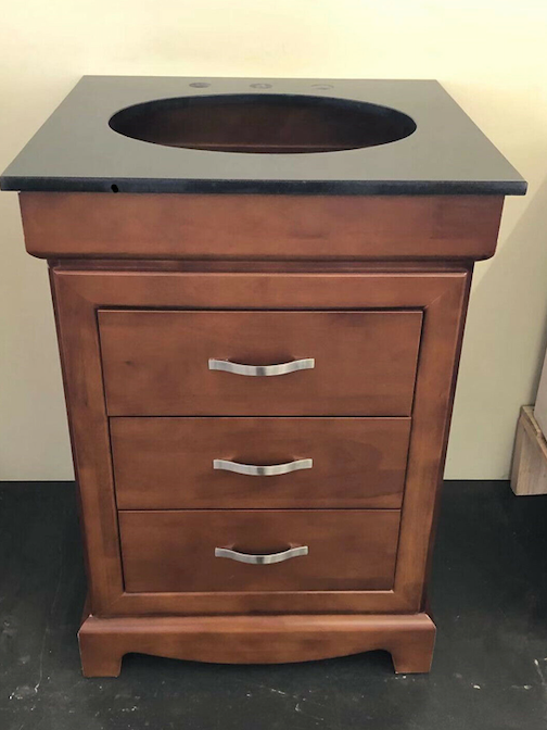 French Bathroom Vanity Claudia 600 Walnut Black Granite Top