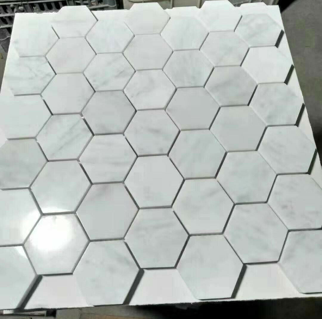 Carrara Marble Tile Mosaic Hexagon, Diamond, Penny Round