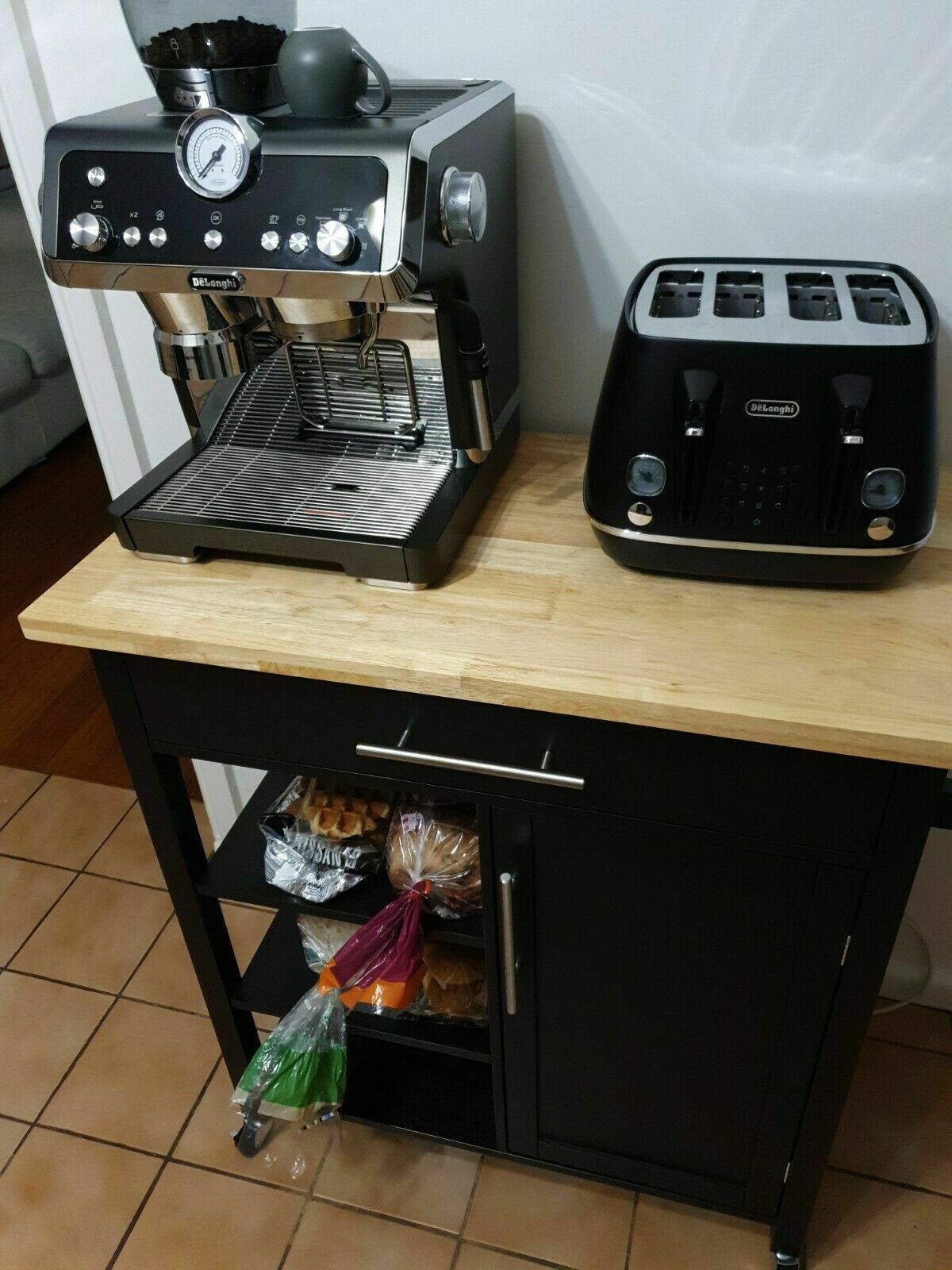 Kitchen Cart Trolley Espresso  Cabinet Solid Wood Benchtop