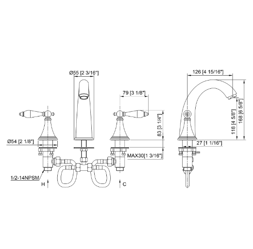 CLOSING DOWN SALE Basin/Bathtub Classic Mixer 83H14 - Brass 3pc set
