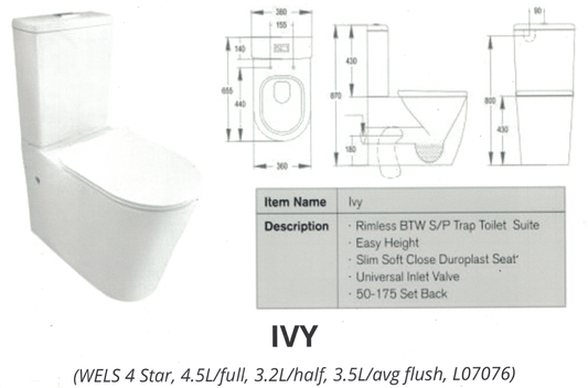 Australia Standard Watermark Toilet Suite - Ivy