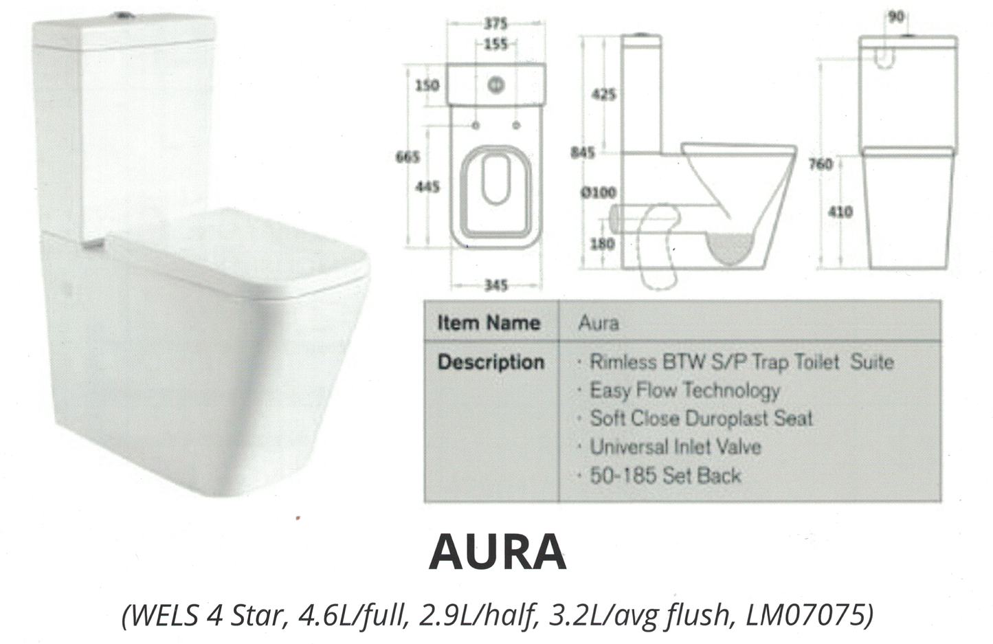 Australia Standard Watermark Toilet Suite - Aura