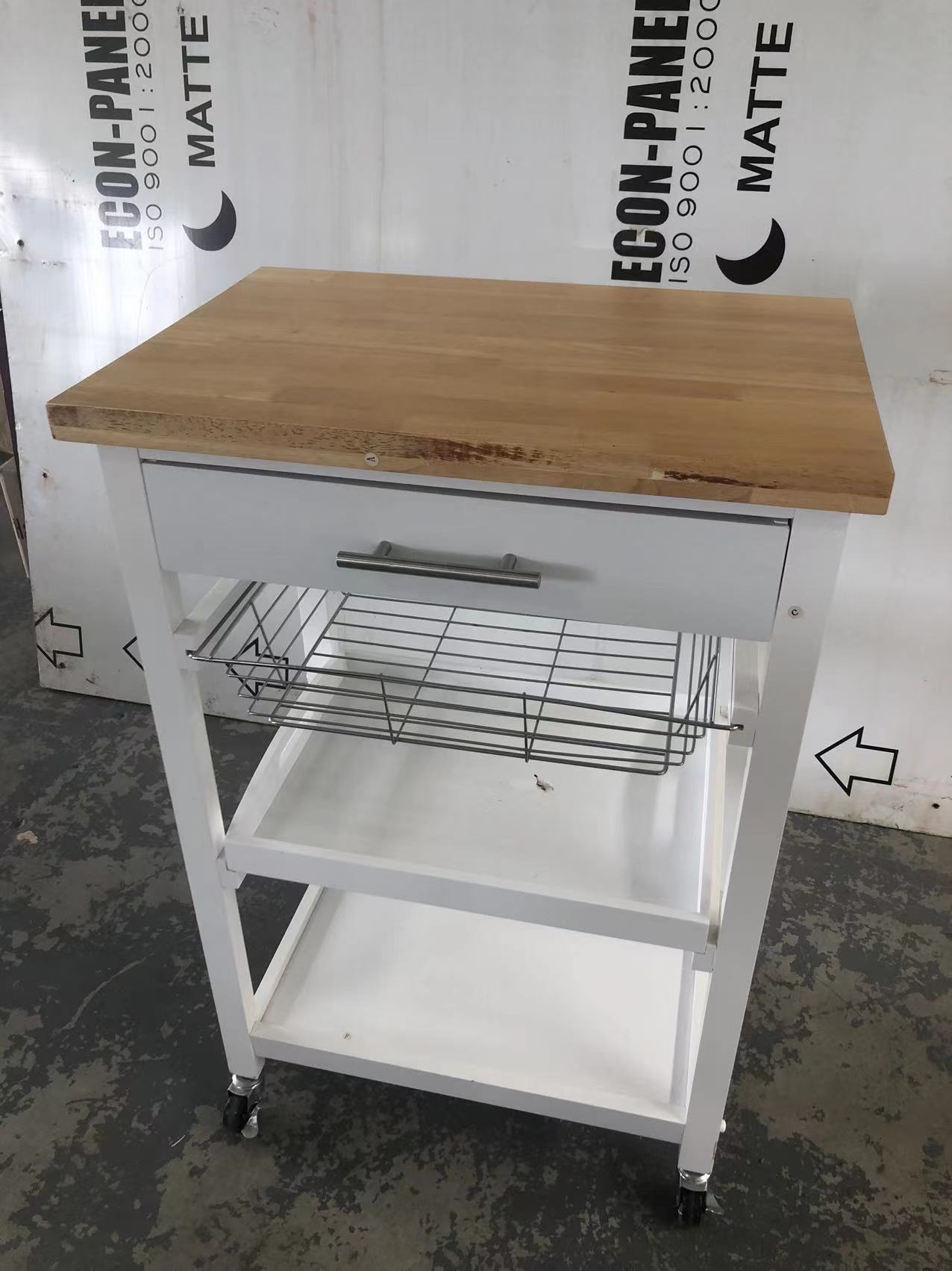 Kitchen Cart Trolley White Cabinet Solid Wood Bench Top
