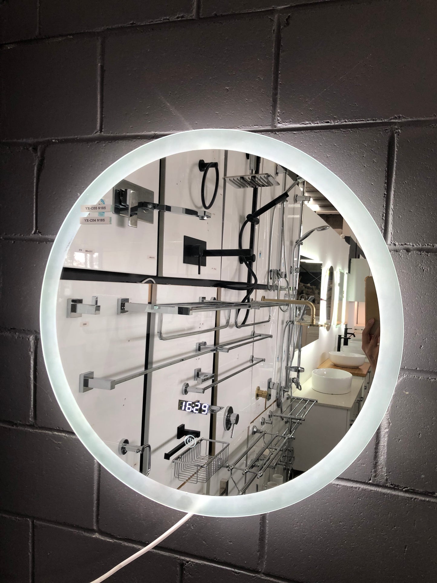 LED Bathroom Mirror Clock Temperature Anti-Fog Touch Sensor