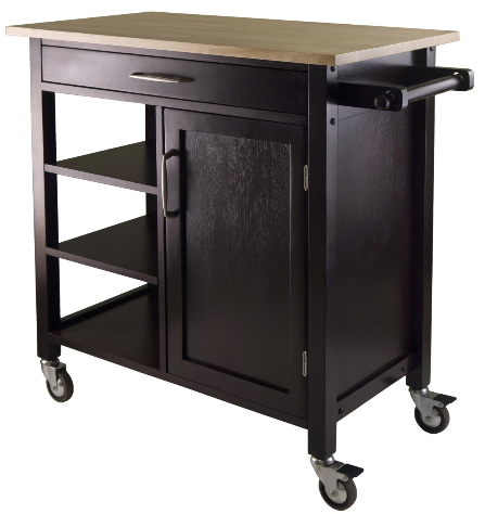 Kitchen Cart Trolley Espresso  Cabinet Solid Wood Benchtop