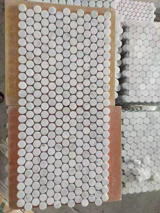 Carrara Marble Tile Mosaic Hexagon, Diamond, Penny Round