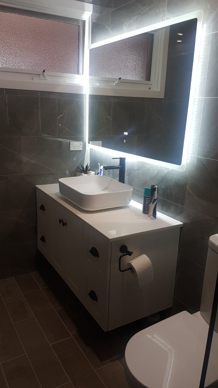 LED Bathroom Mirror Clock Temperature Anti-Fog Touch Sensor