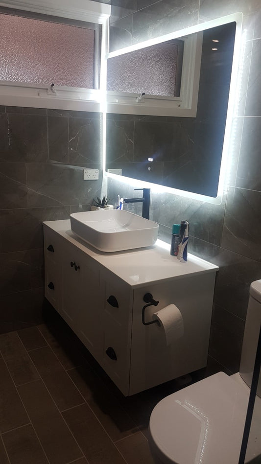 LED Bathroom Mirror Clock Temperature Anti-Fog Touch Sensor